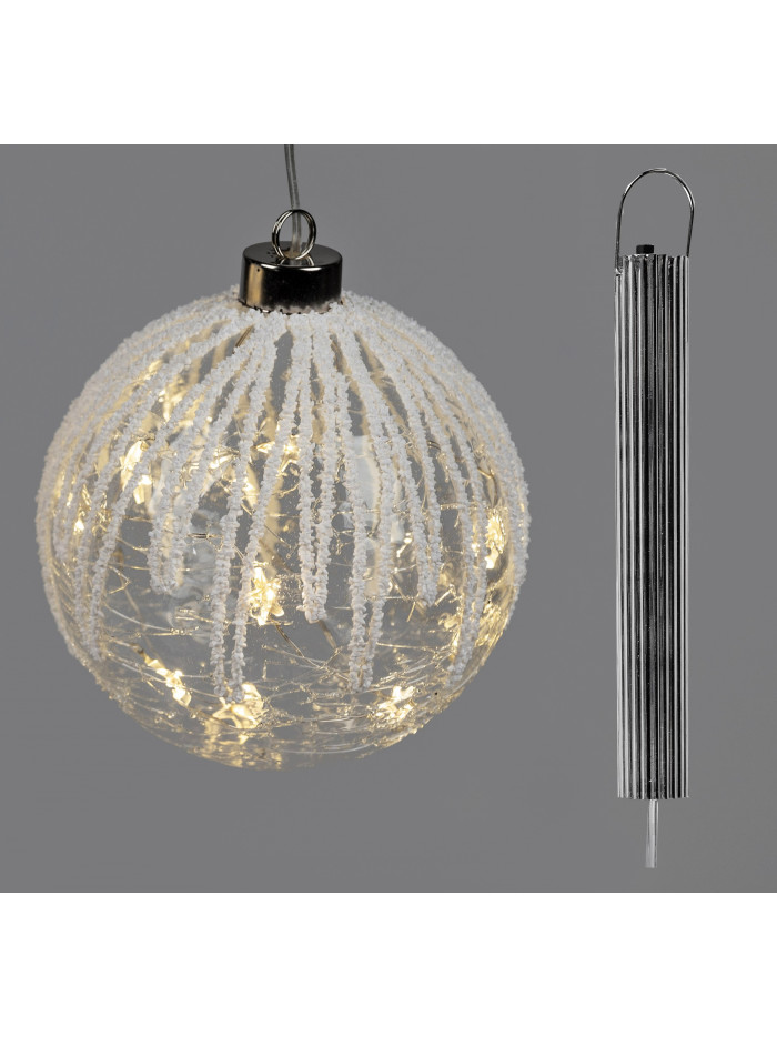LED Glaskugel Winterzeit mit Schnee 12cm hängend