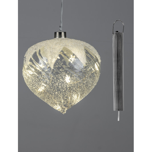 LED Glaskugel Tropfen Frosty mit Schnee 12cm hängend