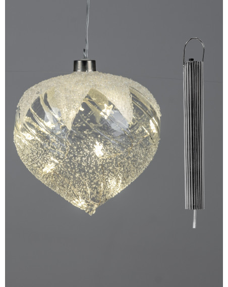 LED Glaskugel Tropfen Frosty mit Schnee 12cm hängend