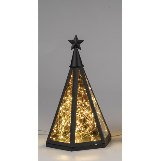 LED Deko Laterne Pyramide 37cm aus Glas und Metall mit Timer
