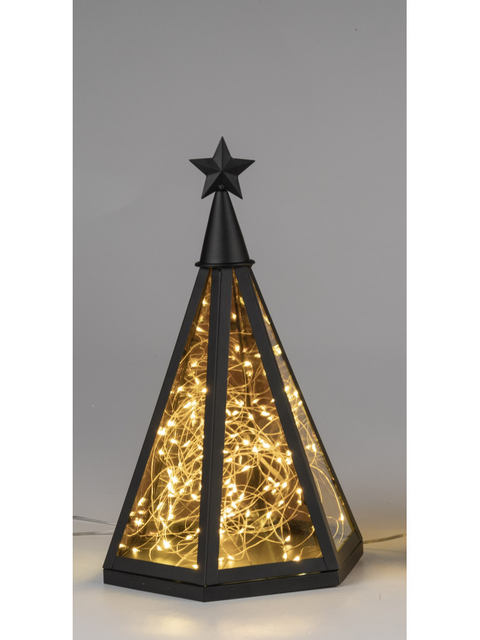 LED Deko Laterne Pyramide 37cm aus Glas und Metall mit Timer