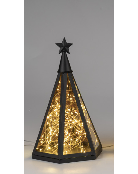 LED Deko Laterne Pyramide 37cm aus Glas und Metall mit Timer