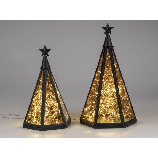 LED Deko Laterne Pyramide 37cm aus Glas und Metall mit Timer