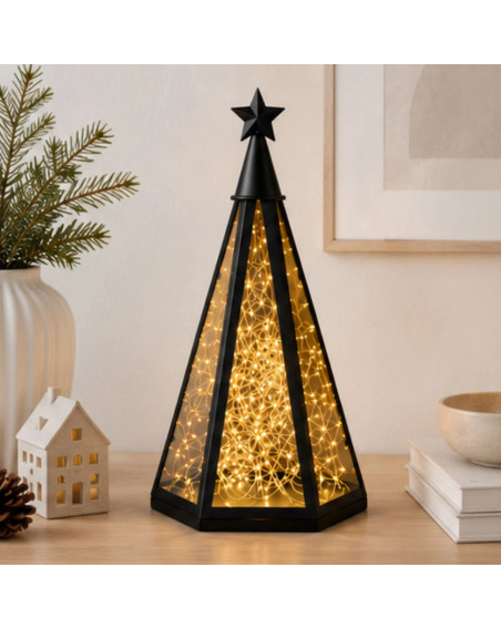 LED Deko Laterne Pyramide 37cm aus Glas und Metall mit Timer