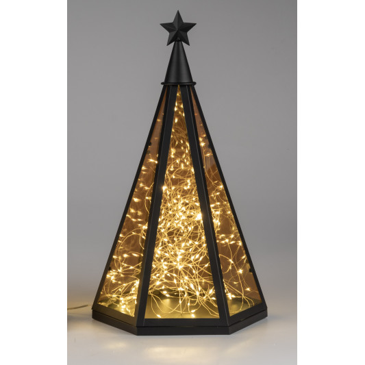 LED Deko Laterne Pyramide 47cm aus Glas und Metall mit Timer