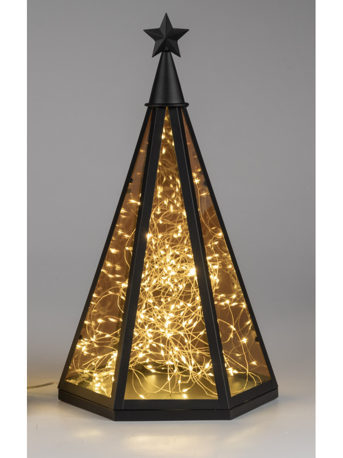 LED Deko Laterne Pyramide 47cm aus Glas und Metall mit Timer