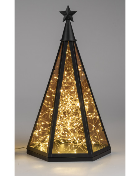 LED Deko Laterne Pyramide 47cm aus Glas und Metall mit Timer