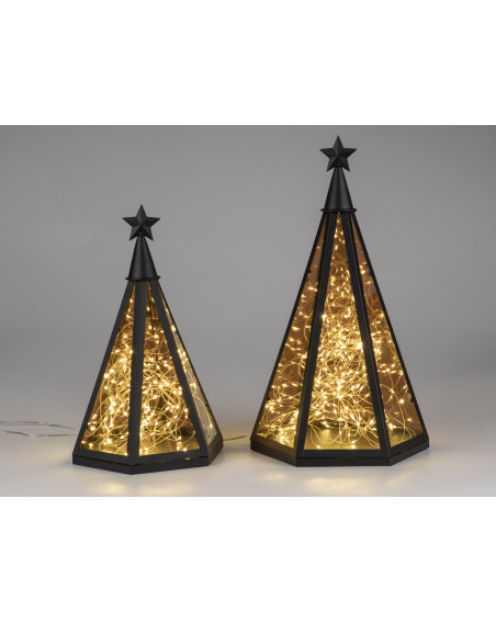 LED Deko Laterne Pyramide 47cm aus Glas und Metall mit Timer