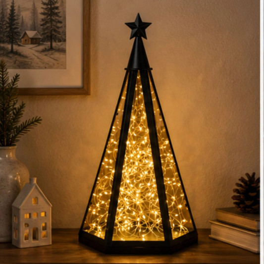 LED Deko Laterne Pyramide 47cm aus Glas und Metall mit Timer
