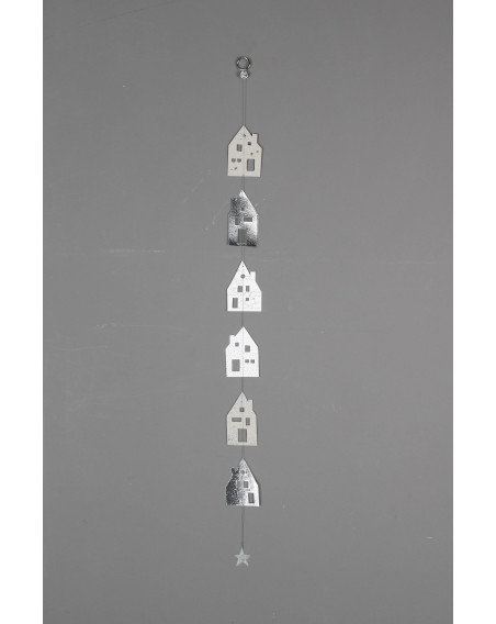 Winter Häuschenkette Girlande Schrift Silber-Weiß 70cm Karton