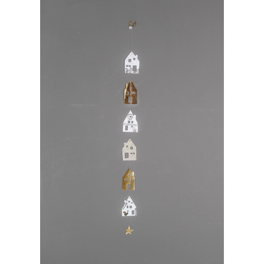 Winter Häuschenkette Girlande Eichhörnchen Gold-Weiß 70cm Karton