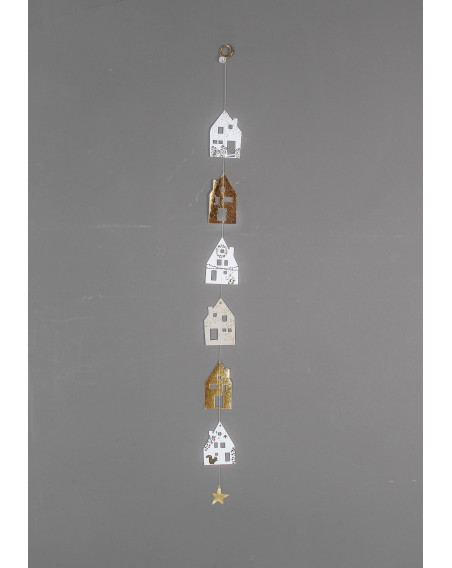 Winter Häuschenkette Girlande Eichhörnchen Gold-Weiß 70cm Karton