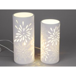 Lampe / Tischlampe Porzellan weiß Blume 24cm
