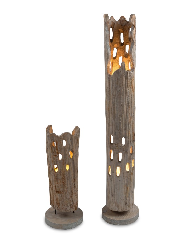Steh-Lampe Höhe 60 cm Holz Antik-Silber