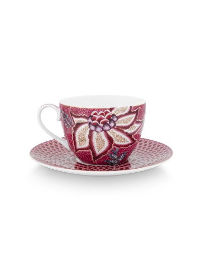 Flower Festival, Tasse & Untertasse, 280ml, dunkelpink