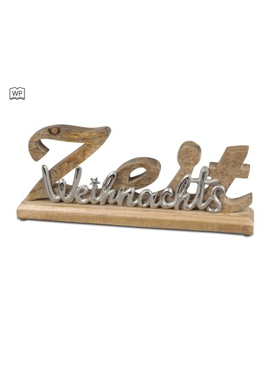 Holz Deko "Weihnachtszeit" 36 cm Silber auf Holzbrett