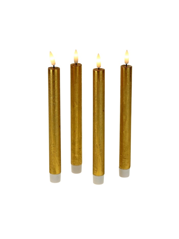 LED Echtwachs Stabkerze Gold 4 tlg. mit Fernbedienung LED Echtwachs Stabkerze Gold 4 tlg. mit Fernbedienung