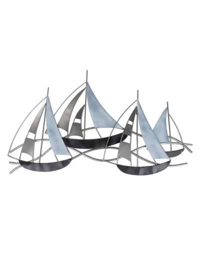 Wanddeko Segelboote, 80x50cm, silber/blau/grau