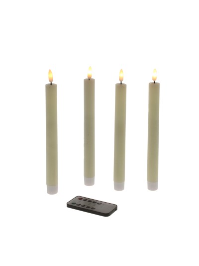 LED Echtwachs Stabkerze Creme 4 tlg. mit Fernbedienung