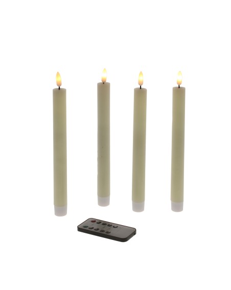 LED Echtwachs Stabkerze Creme 4 tlg. mit Fernbedienung