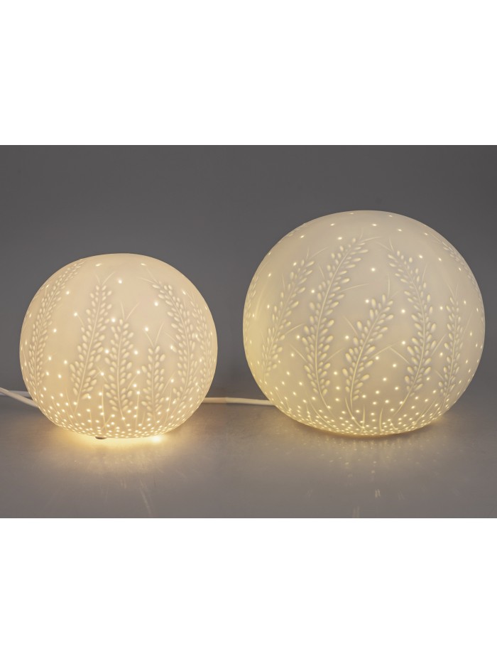 Lampe/Tischlampe Blätterzweige, Rund aus weißem Porzellan 21 cm