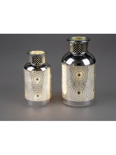 LED Tischleuchte/Lampe Silber 20 cm Flasche mit Timer