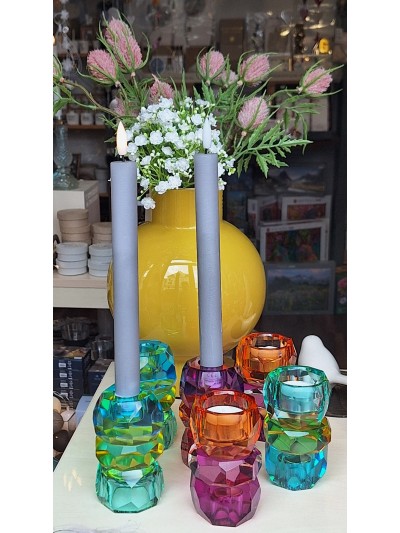 Kerzenleuchter für Stabkerze oder Teelicht, Glas-Kristall, Bunt 11,5 cm
