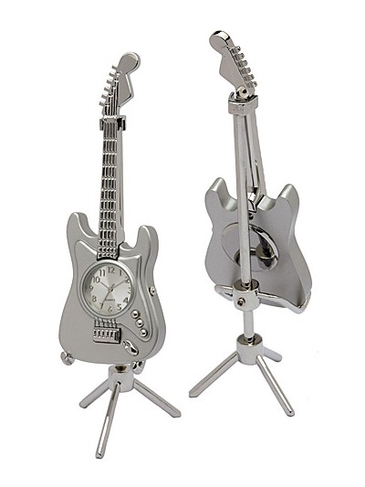 Tischuhr Gitarre Metall silber