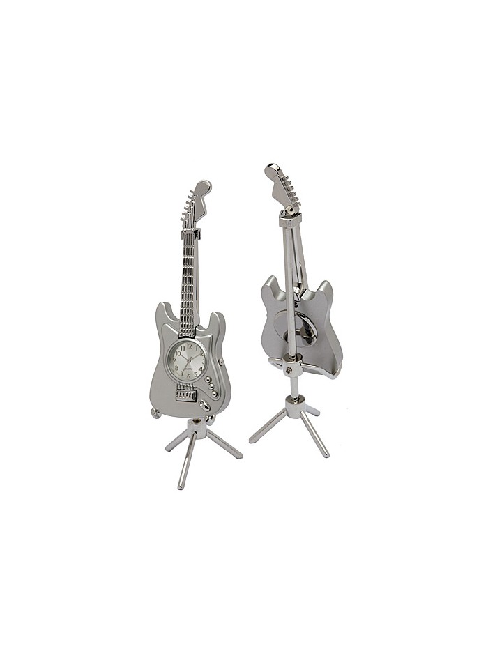 Tischuhr Gitarre Metall silber