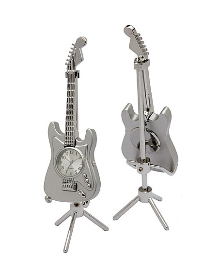 Tischuhr Gitarre Metall silber