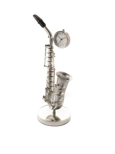 Tischuhr Saxophone Metall silber