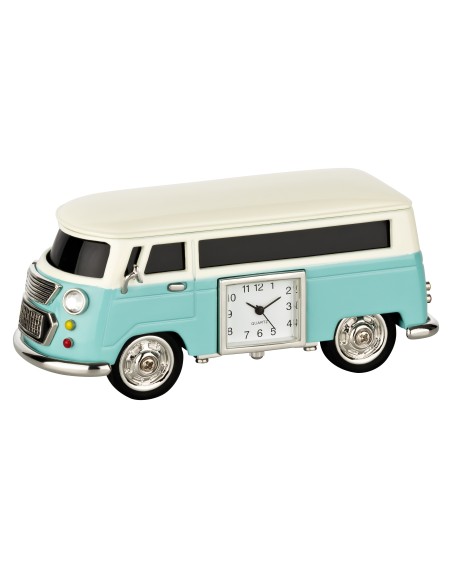 Tischuhr Bulli "Camping Van" Metall Hellblau-Elfenbein
