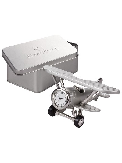 Tischuhr "Doppeldecker" Segelflugzeug Metall Silber