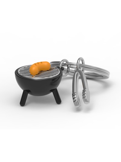 Schlüsselanhänger Grill "Barbecue" Schwarz/ Chromfarbend