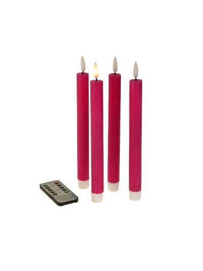 LED Echtwachs Stabkerze Pink 4 tlg. mit Fernbedienung
