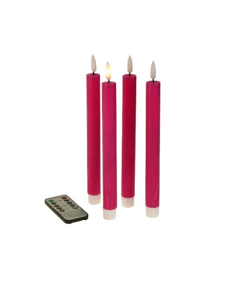 LED Echtwachs Stabkerze Pink 4 tlg. mit Fernbedienung