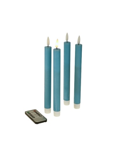 LED Echtwachs Stabkerze Blau 4 tlg. mit Fernbedienung