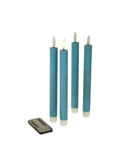 LED Echtwachs Stabkerze Blau 4 tlg. mit Fernbedienung