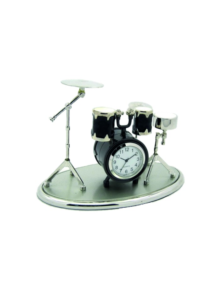 Tischuhr Schlagzeug Metall, Silber/ Schwarz