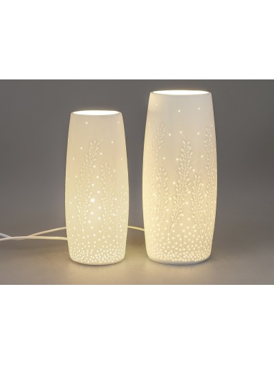 Lampe/Tischlampe Blätterzweige aus weißem Porzellan 28 cm