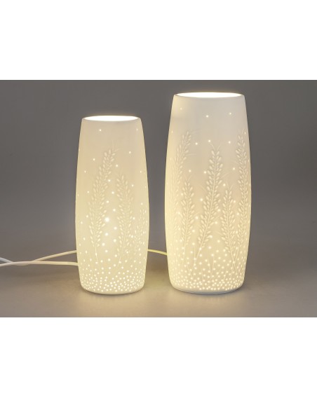 Lampe/Tischlampe Blätterzweige aus weißem Porzellan 32 cm
