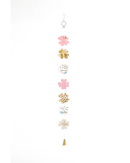 Glücksklee Girlande Rosa/Natur/Gold/Koralle, 70 cm Karton