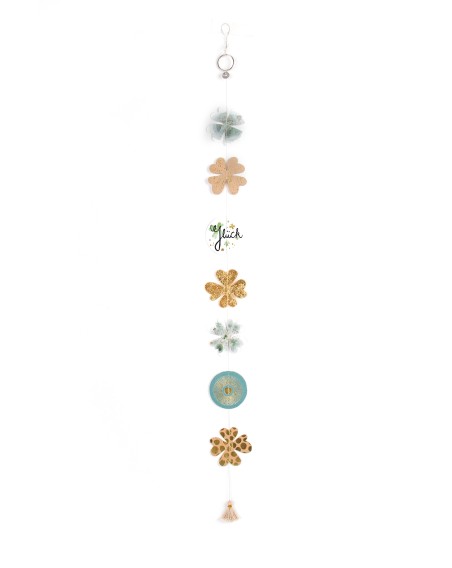 Glücksklee Girlande Natur/Gold/Grün/Blau 70 cm Karton