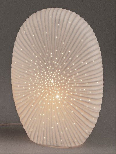 Tischlampe Lampe Oval aus Porzellan, 22x32x10 cm, weiß