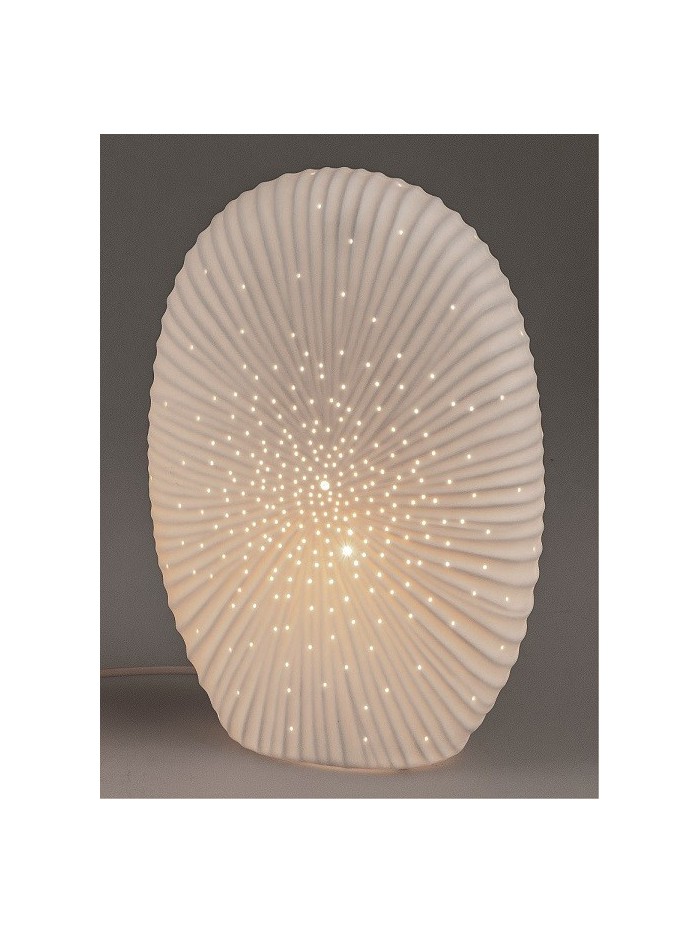 Tischlampe Oval aus Porzellan, 22x32x10 cm, weiß