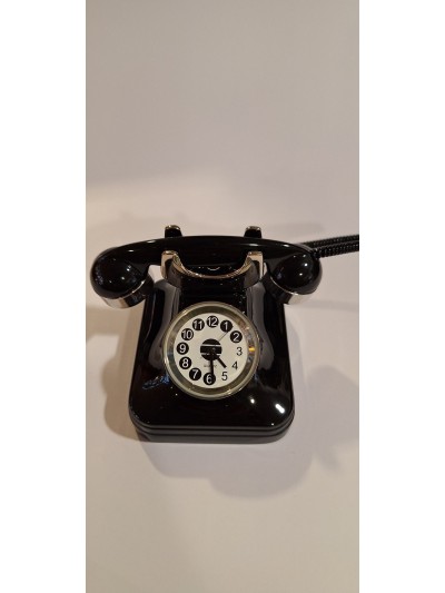 Tischuhr Telefon "Call me", Metall Schwarz-Silber