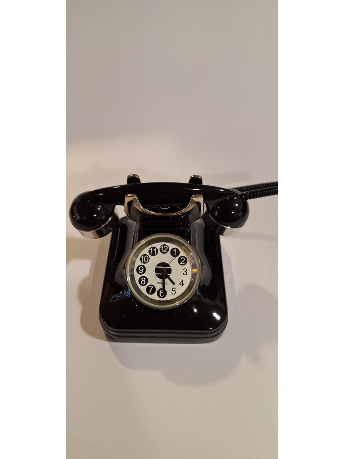 Tischuhr Telefon "Call me", Metall Schwarz-Silber