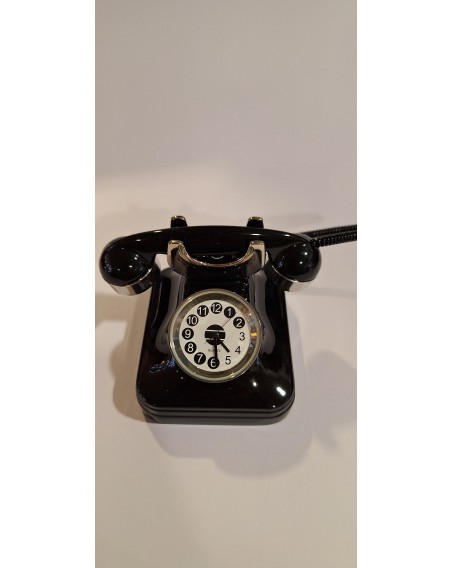 Tischuhr Telefon "Call me", Metall Schwarz-Silber