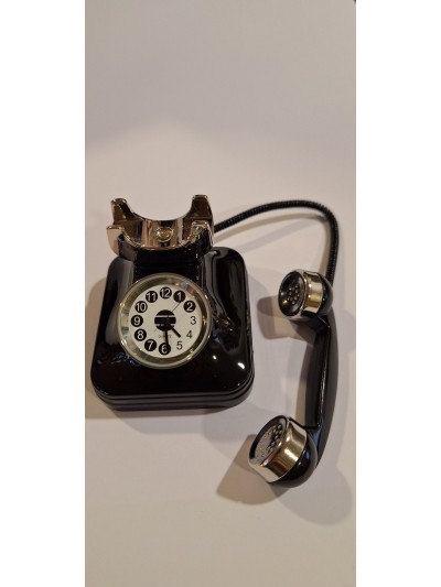 Tischuhr Telefon "Call me", Metall Schwarz-Silber