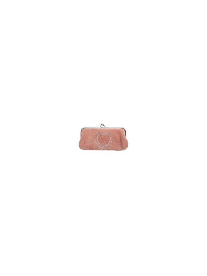 Kosmetiktasche Schmucktasche Clipbörse Samt Herz, Peach 18x9cm